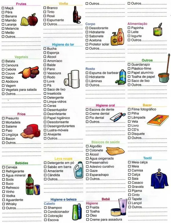 Lista de Compras de Supermercado para imprimir 
