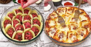 Almôndegas com Batatas em Rodelas e Molho Branco