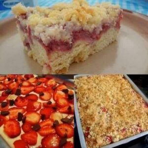Cuca de Morango com Farofa Crocante