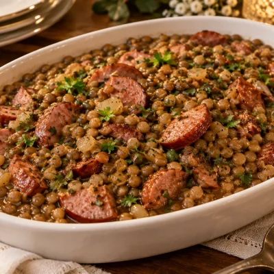 Lentilha de Ano-Novo com Calabresa e Alho
